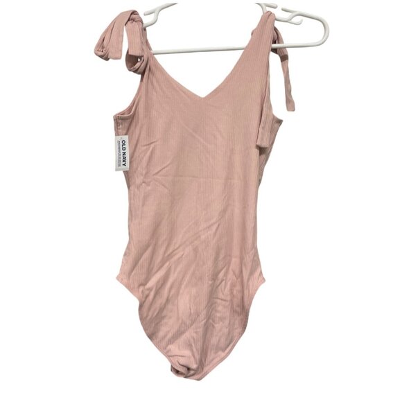 Tie-Shoulder V-Neck Rib-Knit Bodysuit Abalone Pink Old Navy Size XS Dance Ballet - Picture 3 of 4